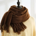 Deep brown faux cashmere scarf with tassels wrapped on mannequin for winter warmth - Dark Khaki