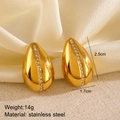 Golden teardrop stud earrings with sparkling rhinestones in polished stainless steel - Gold Water Drop Style 3 (ZN990)
