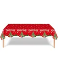 Detail van feestelijk rood kersttafelkleed met patronen van rendieren en sneeuwvlokken - Kerstrendier Stijl 137*274cm