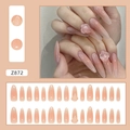 Z872 Press-on nails featuring nude pink gradient and 3D heart charms in long oval shape - Z872 Simple Heart