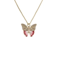 Detailed macro of a gold butterfly pendant with pink and red enamel on a fine chain - Gold Pink Red Enamel Butterfly