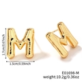 Polished gold bubble letter M stud earrings with dimension and weight specifications - Letter M (E01698-M)