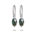 Detail showing gold star charm and green natural stone on stainless steel hoop earrings - Silver - Dark Green Texture Stone (NMSE-D242-4)