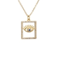 Gold evil eye necklace with blue zircon in a rectangle crystal frame on white background - Rectangular Hollow Eye