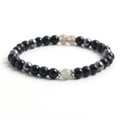 Pulsera elástica de piedras naturales negras con detalles metálicos para hombre - Gris/Negro (Labradorita+Ágata Mate+Obsidiana+Hematita)