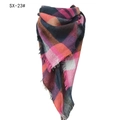 Classic pink and navy blue plaid cashmere-like scarf with fringe details, SKU SX-23 - Rose Red Plaid