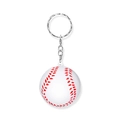 Detailansicht vom weißen PU-Schaum Baseball-Schlüsselanhänger mit roter Naht und Kette - 4.0 Weißer Baseball-schlüsselanhänger