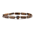 Brown tiger eye bead bracelet with rectangular stones and round metallic spacer beads - 8mm/Rectangle Bead / Yellow Tiger Eye
