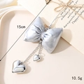 Silver bow phone charm with heart pendants, 15cm length with metallic chain accents - Leather Heart Bow Pendant / String Loop-Silver