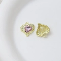 Detailed view of pink heart pendant with gold base showing front and textured back - Style 8
