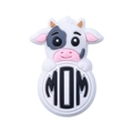 Perla in silicone a forma di mucca con scritta MOM in bianco, rosa e nero - Mamma Mucca MOM