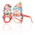 Vista dettagliata degli occhiali da festa di Natale con motivi di Babbo Natale e pupazzo di neve - Babbo Natale e Pupazzo di Neve