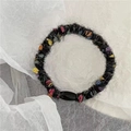 Plush black hair tie with colorful pom-pom accents and resin buckle for high ponytails - Handmade Wool / Woolen Black