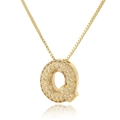 Macro shot of gold letter Q pendant with cubic zirconia and box chain on white background - Letter Q