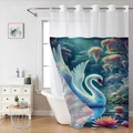Tenda da doccia impermeabile con stampa di cigno bianco e loto per bagno - SYL-2 (Cigno Stagno dei Loti) - Solo Tenda / 181x188cm