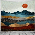 Arazzo da parete astratto con montagne e sole rosso per decorazioni camera minimal - 150x130cm / Paesaggio Astratto e Sole Rosso