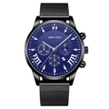 Orologio uomo con quadrante blu effetto soleil e cinturino nero in maglia milano - Quadrante Blu Lancette Argento Cinturino Nero