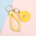 Yellow banana PU leather keychain holder with woven lanyard for AirTag or access card - Hand Strap Style - Banana Yellow Base