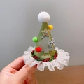 Groene kerstmuts haarklem met gouden ster, pluche pompons en kanten rand details - Groene Kerstboom Puntmuts