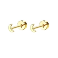 Golden crescent moon ear piercing with flat back disc closure in polished steel - Gold Moon Stud Earrings Pair