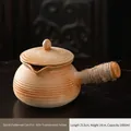 Kiln-baked yellow ceramic tea pot with spiral texture, side handle, and 1000ml capacity - 1000ml / Threaded Jar Pot (Kiln Yellow) / 25.5cmx14cm