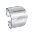 Silver wide geometric open ring with radial line texture on polished stainless steel - Open Design / Silver