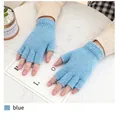 Light blue knitted fingerless gloves for winter with warm wool blend fabric for daily wear - One Size / Sky Blue