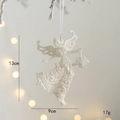 Sparkling white glitter angel Christmas tree ornament with silver ribbon, 13cm x 9cm size - Dancing Angel
