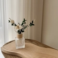 Minimalist reed diffuser set with frosted glass bottle and dried flowers on wooden tray - Essential Oil Diffuser Set (With Dried Flowers) / Darjeeling Tea