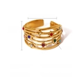 Bague multicouche dorée de style français avec cristaux colorés et placage PVD 18 carats - Style de Pierres Colorées Multicouches (SR23080515)
