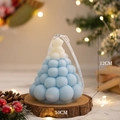 Blue and white gradient Christmas tree bubble candle with ribbon on wood base - Large / Blue