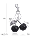 Sparkly black resin cherry keychain with silver metal chain and size dimensions - Starry Black/Silver Buckle