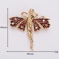 Golden angel brooch with red enamel wings and clear crystals, size 40mm by 40mm - Red Wing Character Brooch (XZ20-032)
