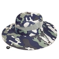 Blue and green jungle camouflage wide brim sun hat with adjustable wind cord and mesh vents - Adjustable / Blue & White