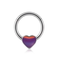 Anneau de septum 16G en acier inoxydable avec un cœur en opale dégradé violet et orange - 1.2x8mm / Cœur (Film Pailleté Violet)