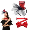 Red sequin circus mini hat headband and satin bow tie set for festive party costumes - Red Ribbon Bowtie