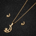 Parure de bijoux dorés en acier inoxydable avec collier pendentif et boucles d'oreilles lune - Lune & Étoile / Or