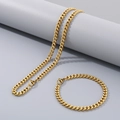 Parure de bijoux dorés en acier inoxydable avec collier et bracelet maille cubaine - 6mm / 20cm / Or