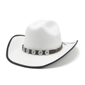 Vintage white wide brim western cowboy hat with turquoise leather band and wool felt - White with Black Binding