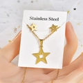 Detail of gold hollow star jewelry set including necklace and studs on card - Hollow Star
