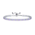 Silver adjustable tennis bracelet with alternating purple and white cubic zirconia stones - 4mm White Gold Round White + Purple Stones