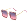 Roze glitter vierkante zonnebril met gouden metalen pootjes en paarse verloopglazen - Roze Frame Grijs Roze Lenzen