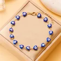 Goldene Fußkette mit blauen herzförmigen Evil Eye Emaille Anhängern und Karabiner - Blaues Herz Böser Blick (AK24Y0056) / Gold