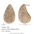 Sparkling 18K gold teardrop earrings in 316L stainless steel with full pavé crystals - Half-Pave Zirconia Teardrop Earrings - Gold