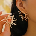 Chic gold sunburst stud earrings with polished vintage texture for a bold fashion look - Shiny Sunburst Gold (10901)