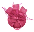 Magenta fascinator headpiece with feathers and sinamay bow for wedding party - Rose Red