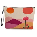 Beauty case in tela a fiori con stampa astratta di sole e montagne e manico nero - 17*25cm (Con Fettuccia) / Montagne e Sole Astratti (Stile 2)