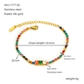 Bracelet tennis en zircons colorés en acier inoxydable doré avec chaîne 16+5cm - Or Avec Trois Zircon Coloré Carré (1777-02)