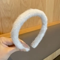 Plush white faux mink fur headband with a wide design for soft winter hair styling - Thin Headband / Cream