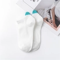 Minimalist white low-cut socks with contrast mint green toes and rib knit cuff - White Green